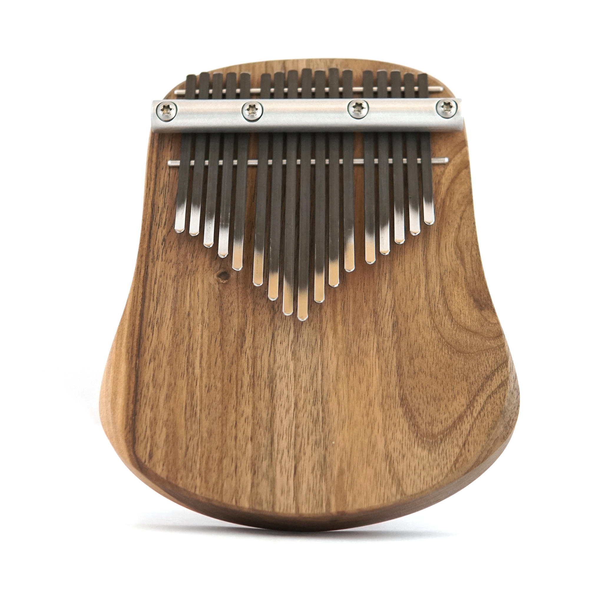 Wooden kalimba with a row of metal keys